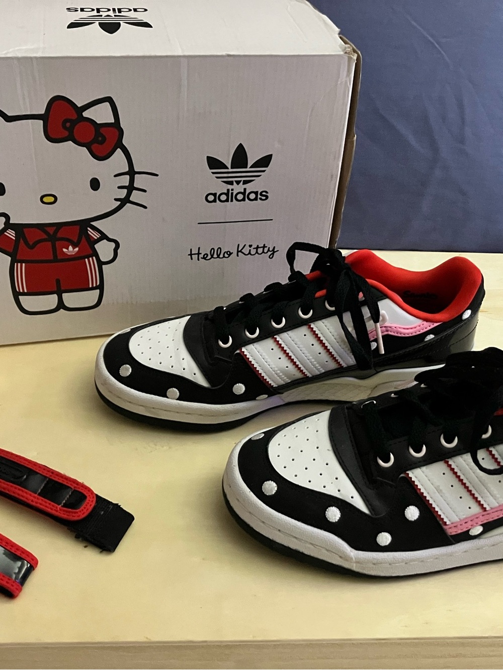 adidas Kids Black White Red Low-Top Sneakers with Pink Accents